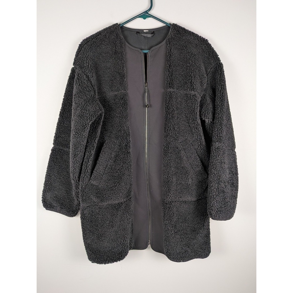 Lululemon Collarless Textured Sherpa Jacket Womens L Black Fleece Full Zip Long